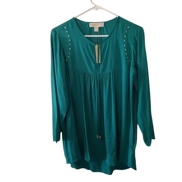 Michael Michael Kors  Peasant Retro Gold Stud Detail XS Teal Boho Blouse NWT - Picture 1 of 8